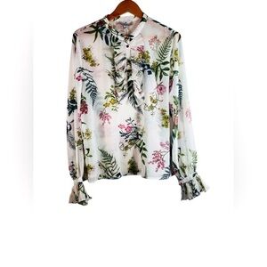 NWT We Are Kindred Floral Sheer Long Sleeve Blouse Size 10